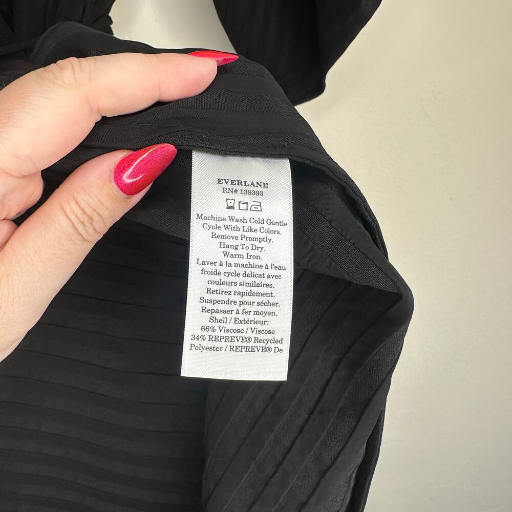 NWOT Everlane The City Stripe Puff Sleeve Black Ribbed Midi Wrap Dress 10 - Picture 13 of 15